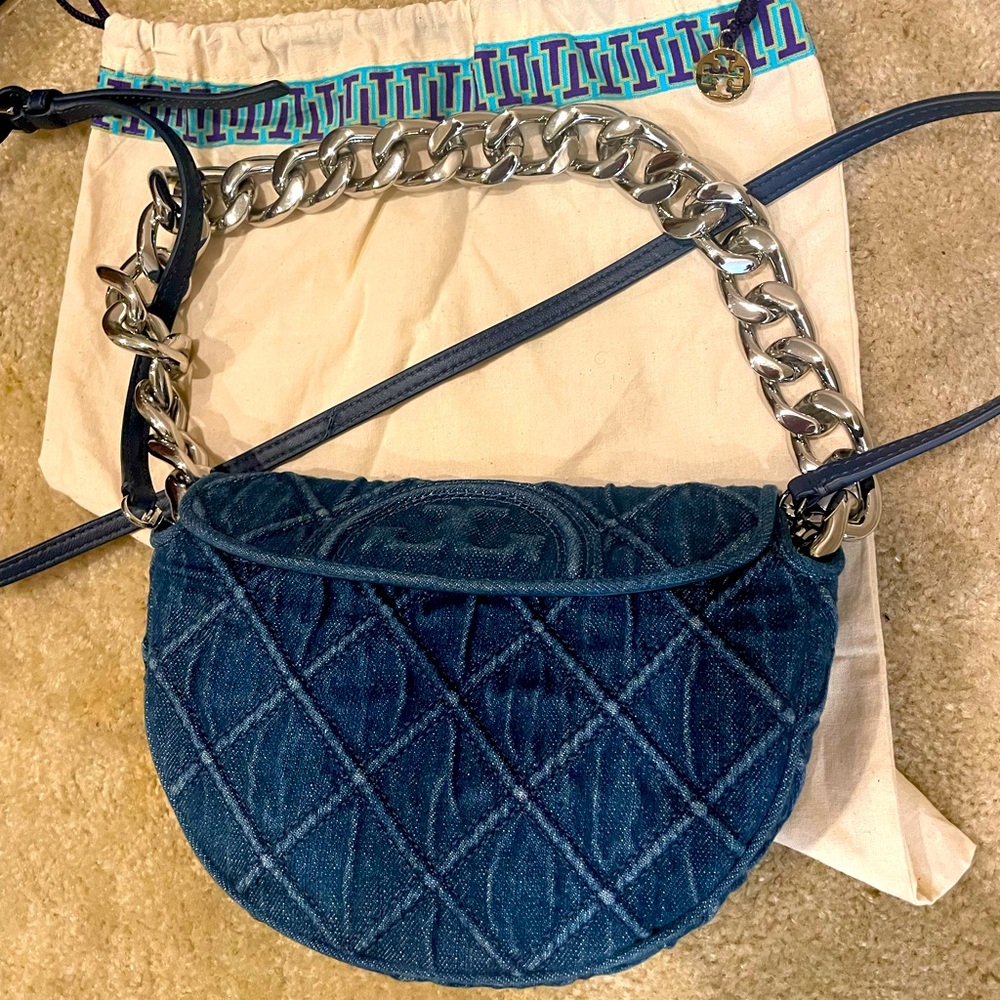 Tory Burch Navy Jean Bucket Bag